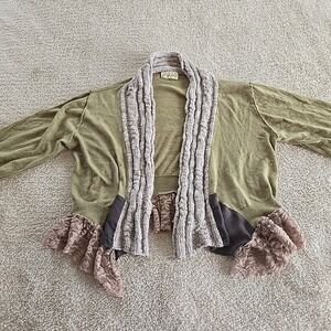 Gimmicks By BKE Open Cardigan Cropped Knit & Lace Detail Boho Peasant Fairy XL